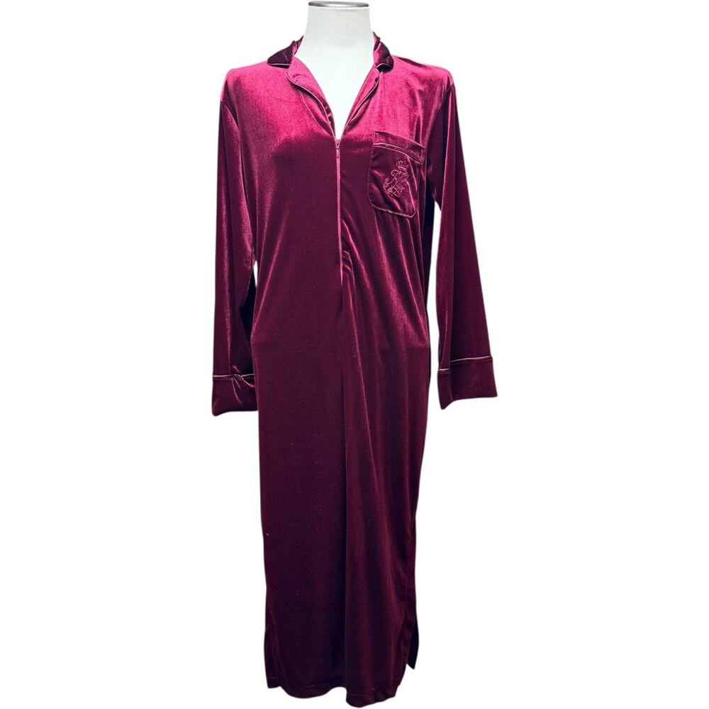 Lauren Ralph Lauren Long Velour Robe Full Zip Burgundy Small